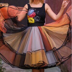 Luxurious Custom Designer Tulle Skirt Orange Mustard Gray Red Black NWOT 1X 2X